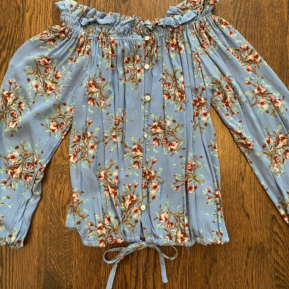 Blue floral off the shoulder top